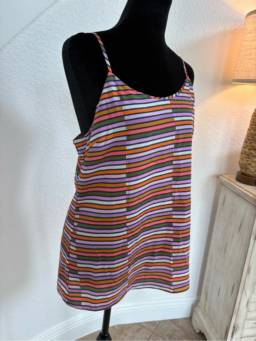 J. Crew Striped Spaghetti-Strap Camisole in Pink, Green & Orange